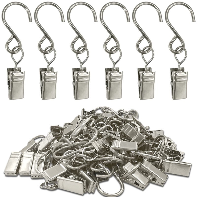 AMZSEVEN Stainless Steel S Hooks Curtain Clips, 50 Pack Hanging Party Lights Clips, Hangers Gutter Photo, Art Craft Display, 2.4 Inch Long, Silver - Image 1